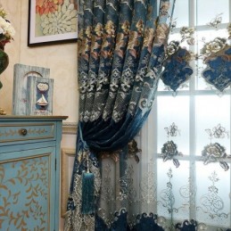 Chenille Curtain Made to Measure Curtain Hollow Out Embroidery Flower