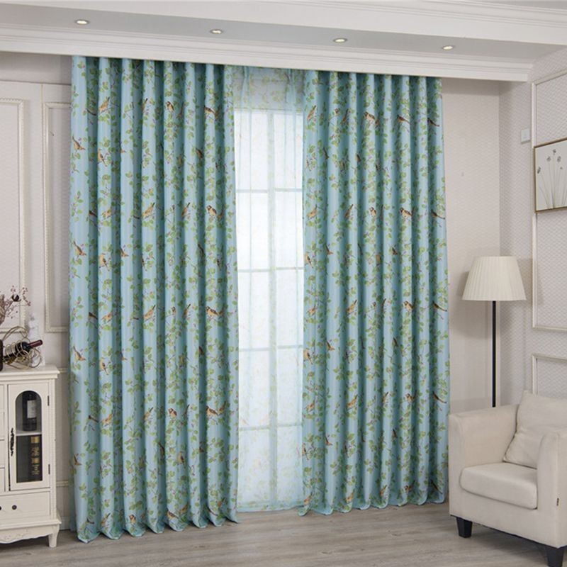 American Pastroal Blackout Curtains Bird Print Curtain Made to Measure Curtain For Living Bedroom