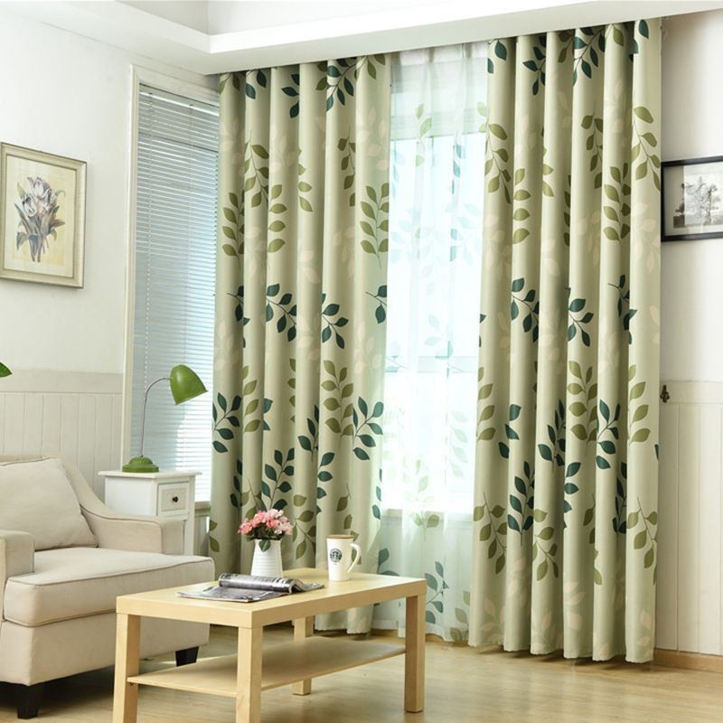 Pastoral Leaf Printed Blackout Curtains Window Treatments For Living Room