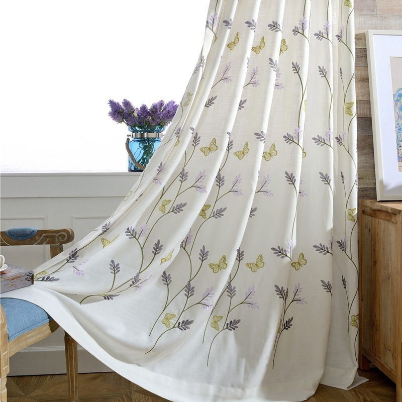 Nordic White Semi Blackout Curtains Butterfly Flower Curtain Made to Measure Curtain Drape For Living Room
