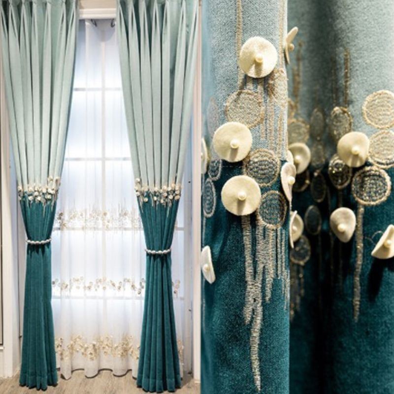 Blackout Curtain Made to Measure Curtain Nordic Flowers Embroidery Decorative