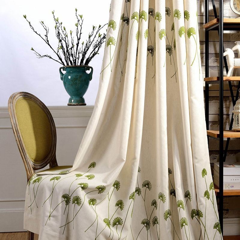 Modern Curtain Made to Measure Curtain Cotton Linen Fresh Leaf Embroidery