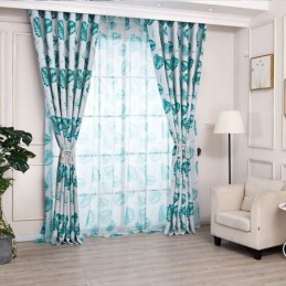 Modern Tropical Printed Curtains Green Leaves Window Drape For Living Room