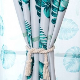 Modern Tropical Printed Curtains Green Leaves Window Drape For Living Room