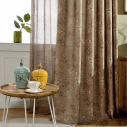 American Style Voile Sheer Curtain Made to Measure Curtain Panle Brown Flower Printing