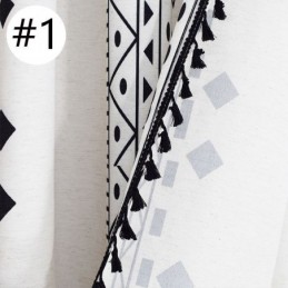 Geometric Printing Curtains Half Blackout Tassel Cotton Linen Drape For Living Room