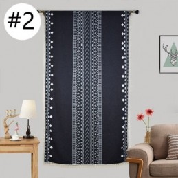 Geometric Printing Curtains Half Blackout Tassel Cotton Linen Drape For Living Room