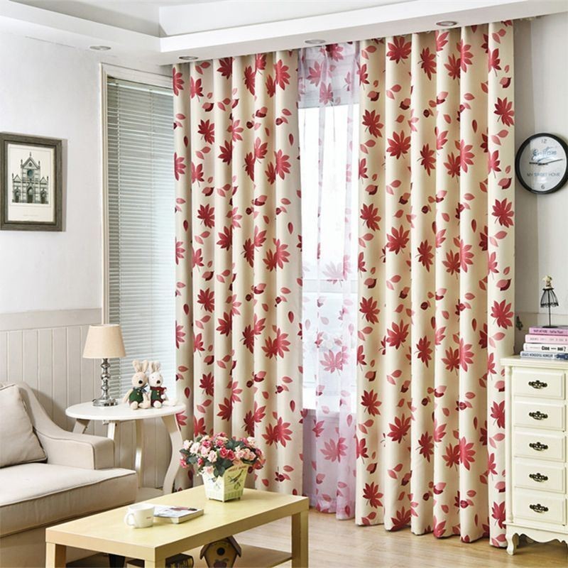Leaf Printed Blackout Curtains Fabric For Living Room