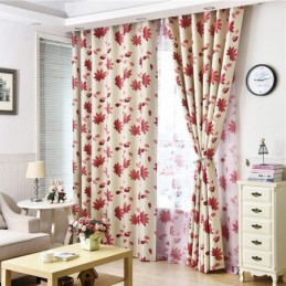 Leaf Printed Blackout Curtains Fabric For Living Room