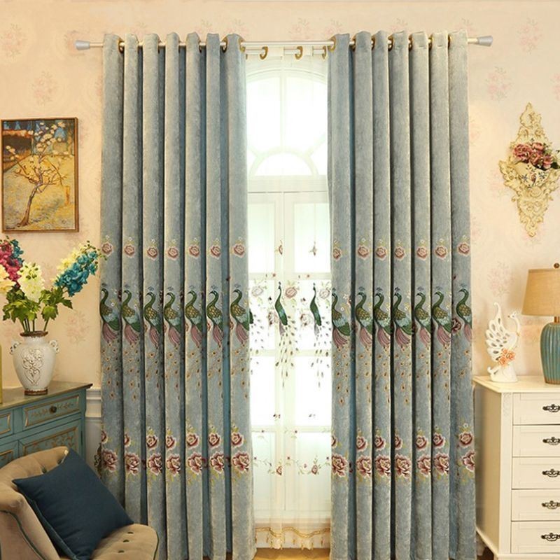 Blackout Chenille Curtain Made to Measure Curtain Flower Peacock Embroidery Drape