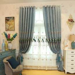 Blackout Chenille Curtain Made to Measure Curtain Flower Peacock Embroidery Drape