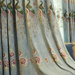 Blackout Chenille Curtain Made to Measure Curtain Flower Peacock Embroidery Drape