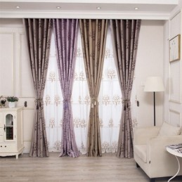 Modern Blackout Curtains Tree Jacquard Shade Fabric Drapes