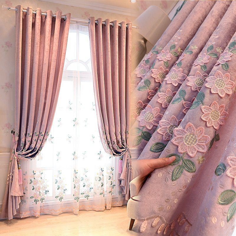 Chenille Curtain Made to Measure Curtain Modern Floral Embroidery