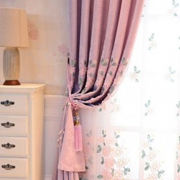 Chenille Curtain Made to Measure Curtain Modern Floral Embroidery
