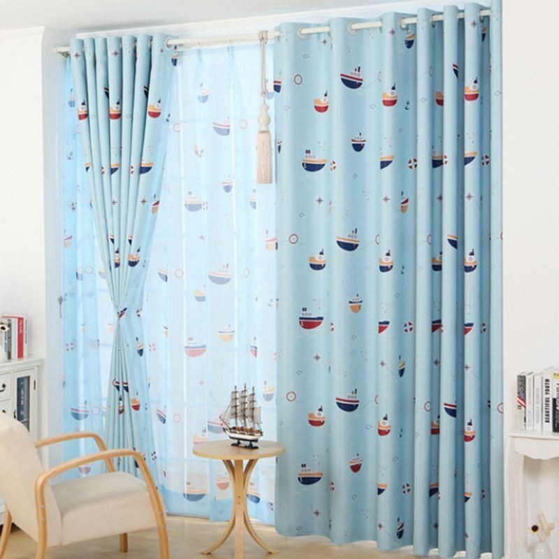Kids Cartoon Ship Pattern Printed Curtains Blackout Curtain Made to Measure Curtain For Children Bedroom