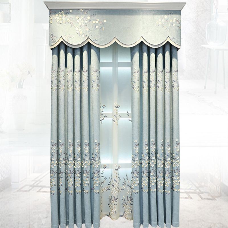 Chenille Curtain Made to Measure Curtain Nordic Style Floral Embroidery