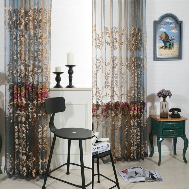 Luxury Sheer Curtain Made to Measure Curtain American Gradient Color Embroidery Bedroom Wndow Treatment