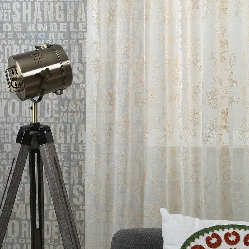 Simple Sheer Curtain Made to Measure Curtain Abstract Flower Embroidery Window Treatment