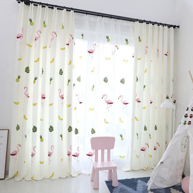 Embroidered Flamingo Curtain Made to Measure Curtain Semi Transparent Sheer Curtains For Living Room Bedroom