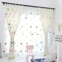 Embroidered Flamingo Curtain Made to Measure Curtain Semi Transparent Sheer Curtains For Living Room Bedroom