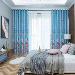 Lovely Blackout Curtains With Kitty Cat Print Fabric Drapes