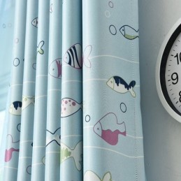 Cartoon Fish Pattern Blue Blackout Curtains Printed Curtain Made to Measure Curtain For Kids Bedroom