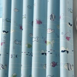 Cartoon Fish Pattern Blue Blackout Curtains Printed Curtain Made to Measure Curtain For Kids Bedroom