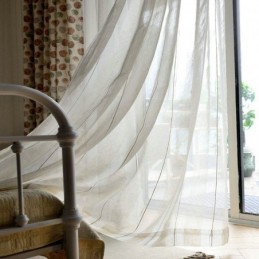 Japanese Simple Sheer Curtain Made to Measure Curtain Large Stripes Jacquard White Flax Fabric