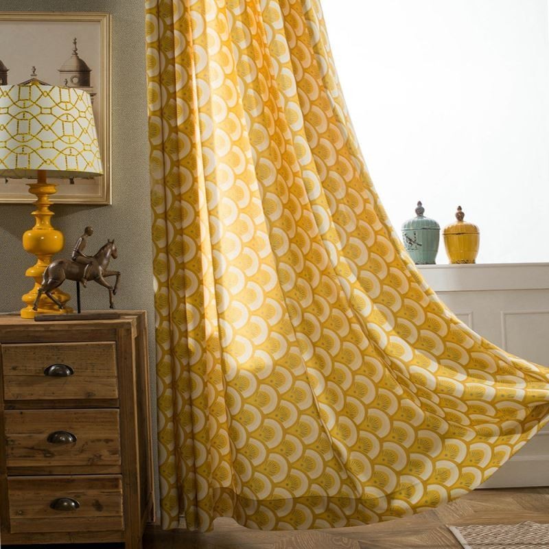 Yellow Cotton Curtain Made to Measure Curtain Shell Unique Printed Bedroom Living Room