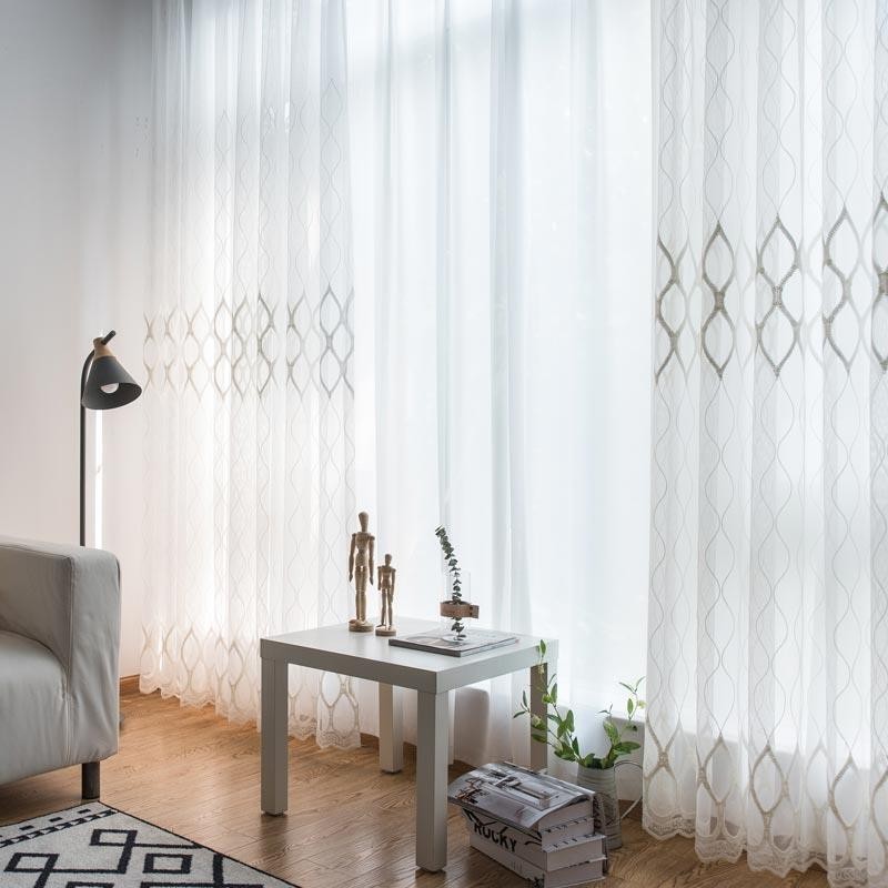 Modern Simple Sheer Curtain Made to Measure Curtain Geometry Jacquard Living Room Study Fabric