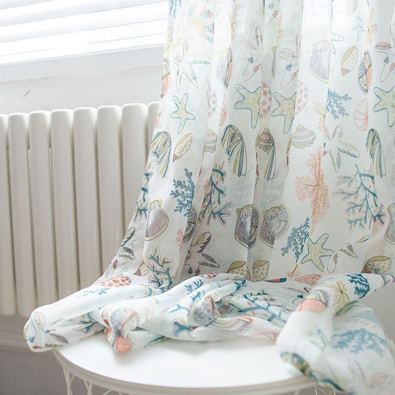 American Cartoon Sheer Curtain Made to Measure Curtain Starfish Shell Printed Bedroom Kids' Room Fabric