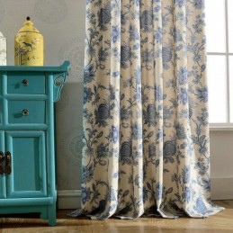 Japanese Simple Curtain Made to Measure Curtain Blue Printed Study Bedroom Fabric