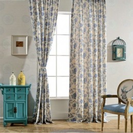 Japanese Simple Curtain Made to Measure Curtain Blue Printed Study Bedroom Fabric