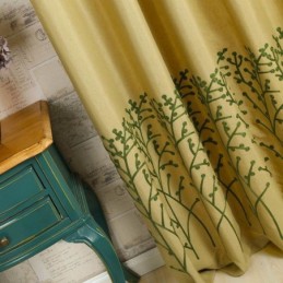 American Antique Curtain Made to Measure Curtain Yellow Embroidery Environment Protective Cotton Linen Fabric