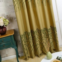 American Antique Curtain Made to Measure Curtain Yellow Embroidery Environment Protective Cotton Linen Fabric