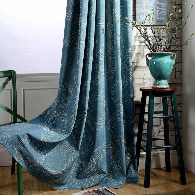 American Antique Curtain Made to Measure Curtain Blue Circle Printed