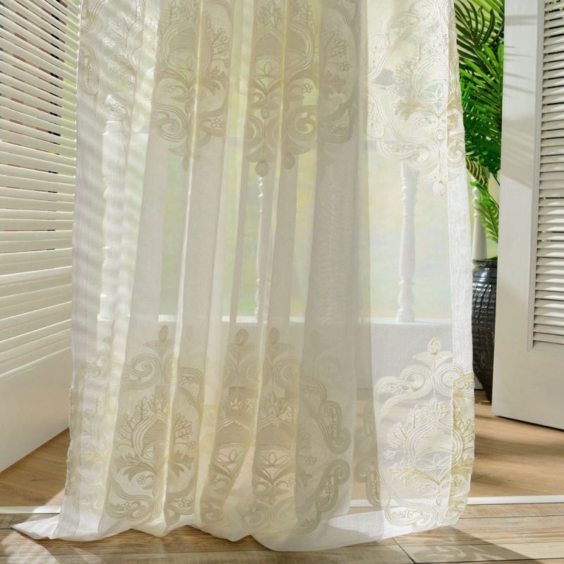 Nordic Simple Sheer Curtain Made to Measure Curtain European Flower Embroidery Living Room Study Fabric