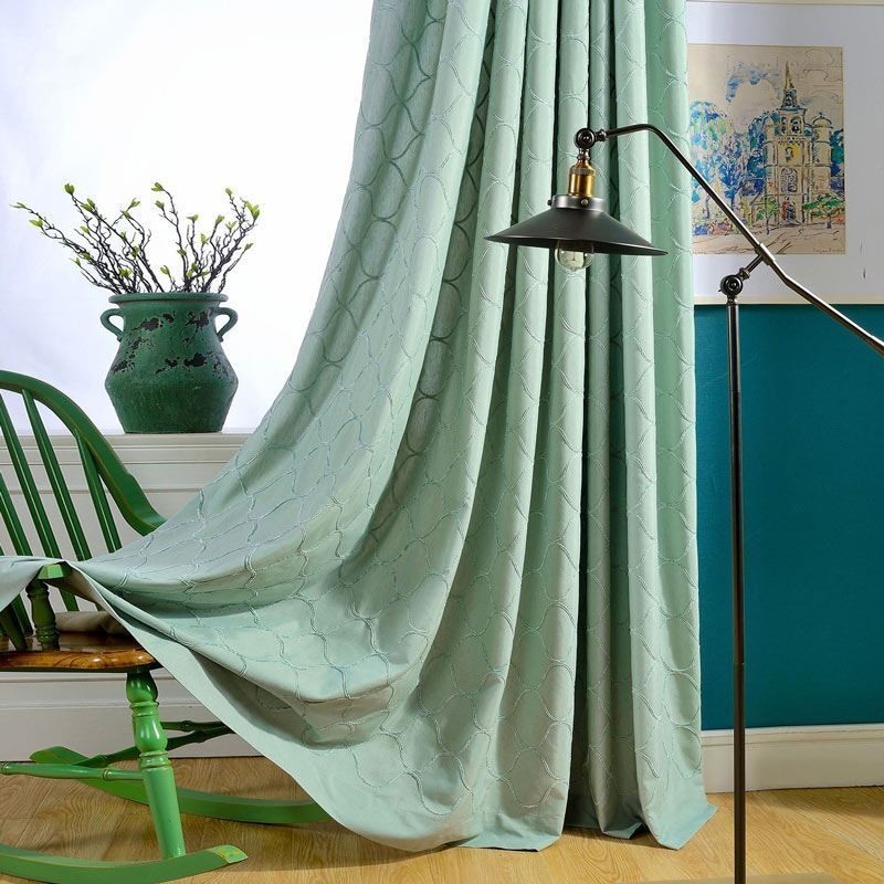 Japanese Simple Curtain Made to Measure Curtain Geometric Embroidery Green Environment Protective Fabric