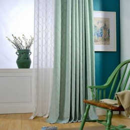 Japanese Simple Curtain Made to Measure Curtain Geometric Embroidery Green Environment Protective Fabric
