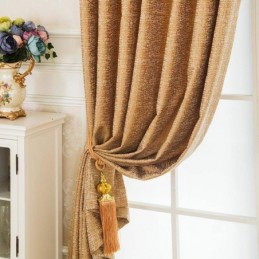 American Abstract Style Curtain Made to Measure Curtain Brown Geometry Pattern Chenille Jarquard Blackout Fabric