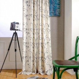 American Simple Curtain Made to Measure Curtain Ink Rolling Leaf Embroidery Cotton Linen Fabric