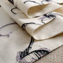 American Simple Curtain Made to Measure Curtain Ink Rolling Leaf Embroidery Cotton Linen Fabric