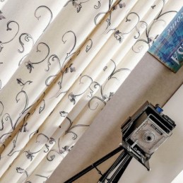 American Simple Curtain Made to Measure Curtain Ink Rolling Leaf Embroidery Cotton Linen Fabric