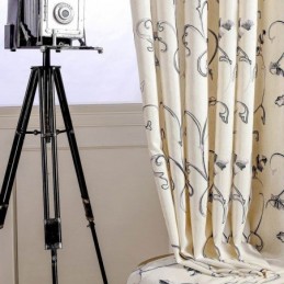 American Simple Curtain Made to Measure Curtain Ink Rolling Leaf Embroidery Cotton Linen Fabric