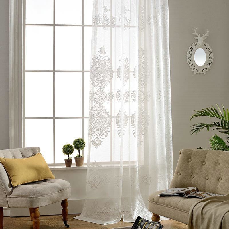 European Classical Sheer Curtain Made to Measure Curtain Flower Jacquard Living Room Study Soft Cotton Fabric