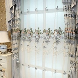 Luxury Sheer Curtain Made to Measure Curtain Embroidered Mountain Tulle For Living Room Bedroom