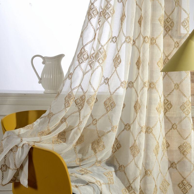 Nordic Sheer Curtains Diamond Pattern Window For Living Room Bedroom