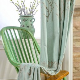 American Simple Curtain Made to Measure Curtain Green Embroidery Breathable Fabric