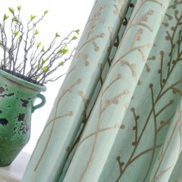 American Simple Curtain Made to Measure Curtain Green Embroidery Breathable Fabric